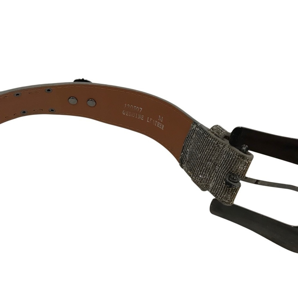 Studded Western Cowgirl Bling Cross Design Leather Belt with Ornate Buckle - Picture 4 of 6